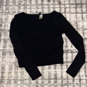 Black Long Sleeve Ribbed Top